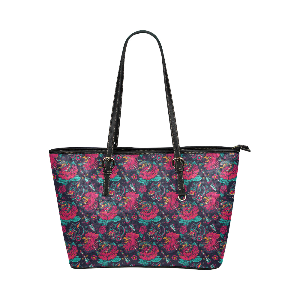 Old School Tattoo Print Leather Tote Bag