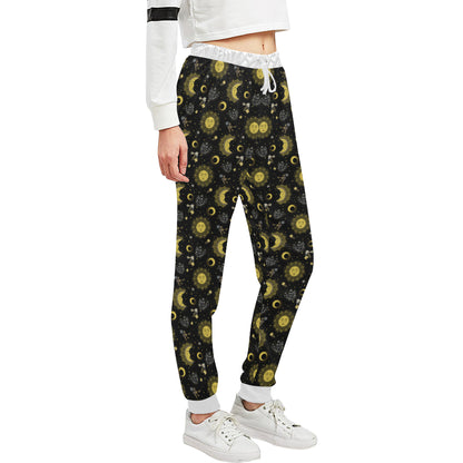 Sun Moon Golden Design Themed Print Unisex Sweatpants