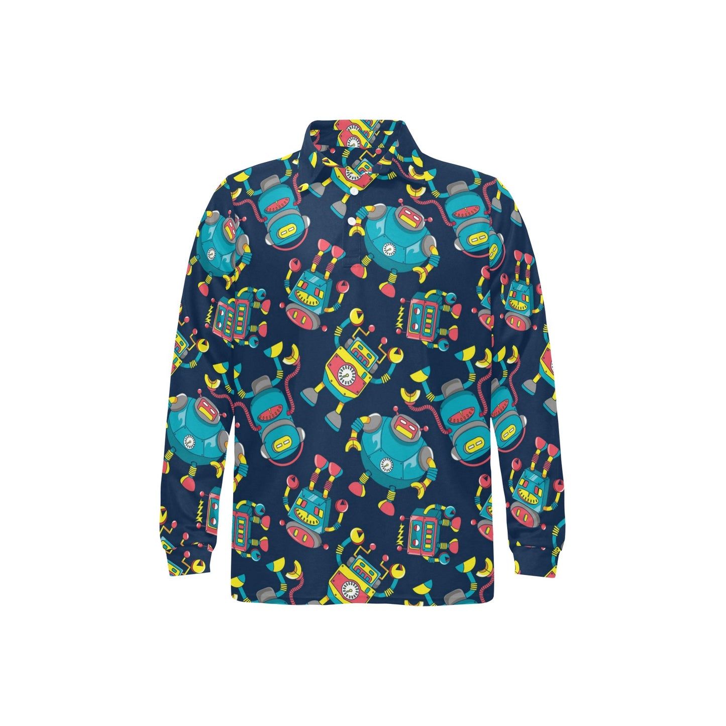 Robot Pattern Print Design A05 Long Sleeve Polo Shirt For Men's