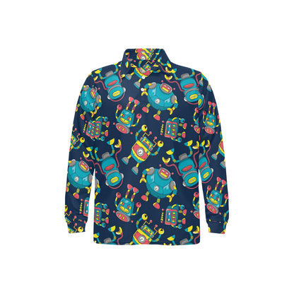 Robot Pattern Print Design A05 Long Sleeve Polo Shirt For Men's