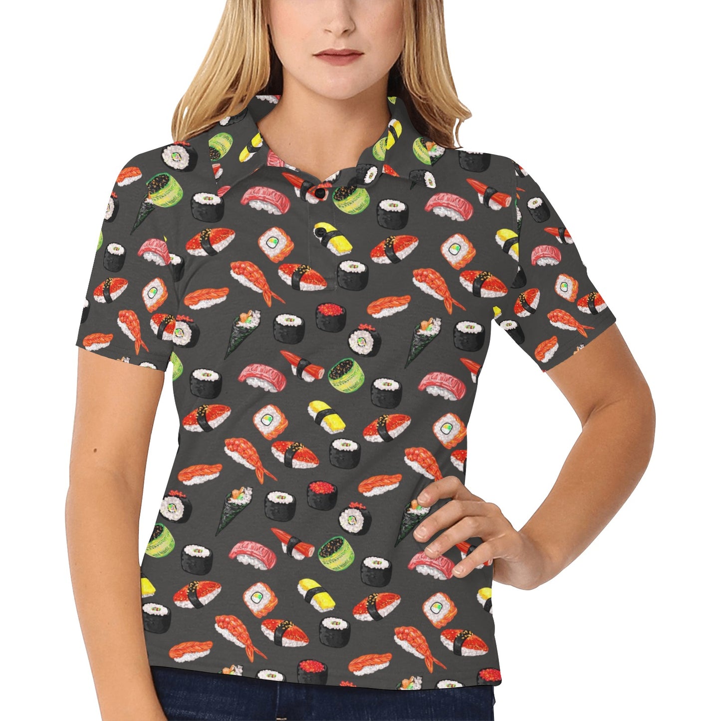Sushi Design Print Women's Polo Shirt