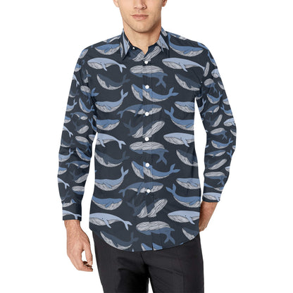 Whale Print Design LKS301 Men's Long Sleeve Dress Shirt