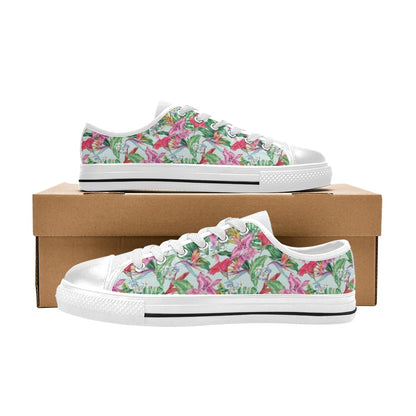 Tropical Flower Print Design LKS304 Women's White Low Top Shoes