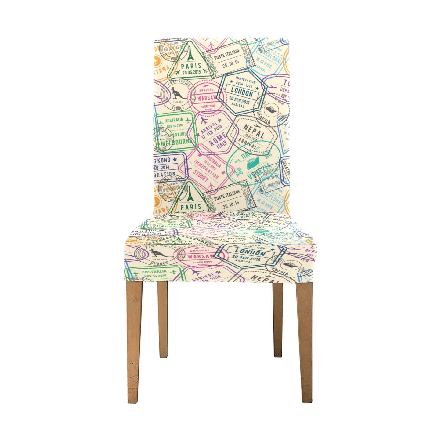 Travel Stamp Print Design LKS303 Dining Chair Slipcover