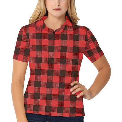 Buffalo check Red Pattern Print Design 05 Women's Polo Shirt