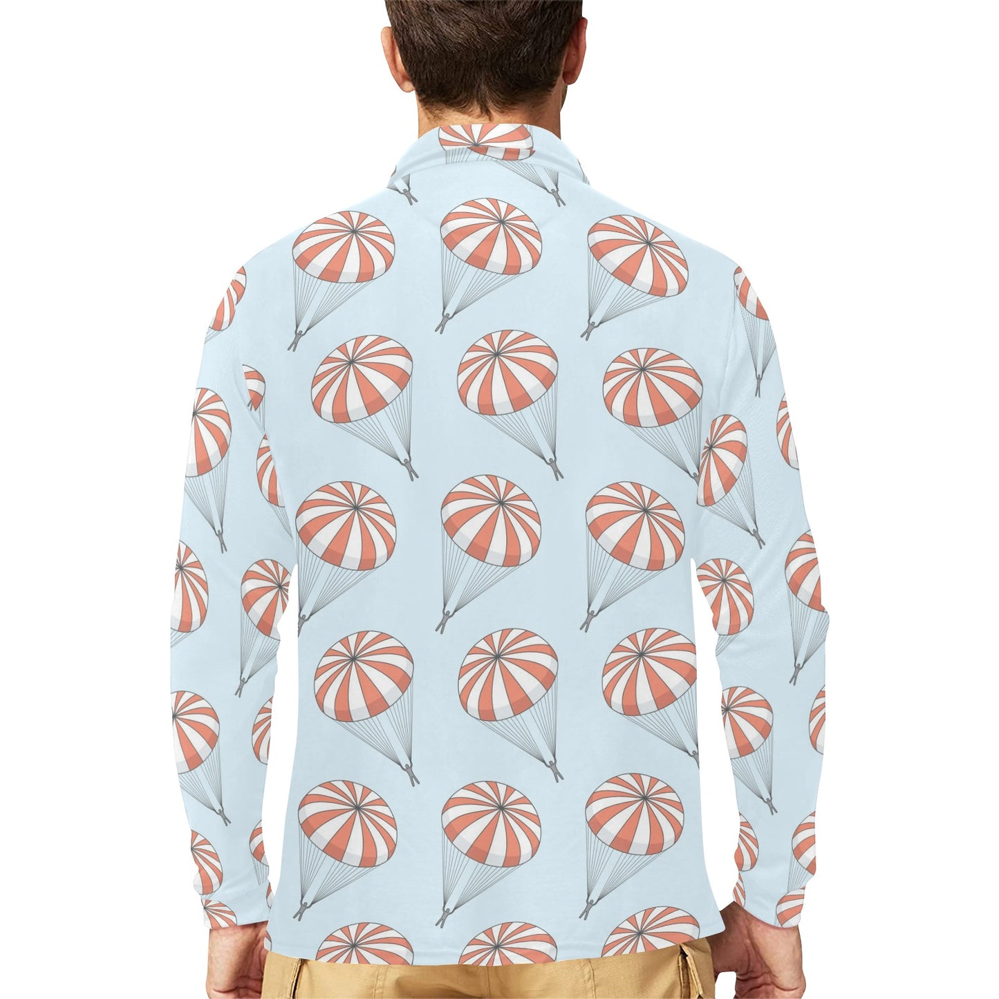 Skydiving Pattern Print Design 01 Long Sleeve Polo Shirt For Men's
