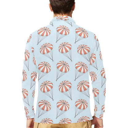 Skydiving Pattern Print Design 01 Long Sleeve Polo Shirt For Men's