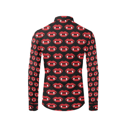 Vampire Lips Print Design LKS302 Men's Long Sleeve Dress Shirt