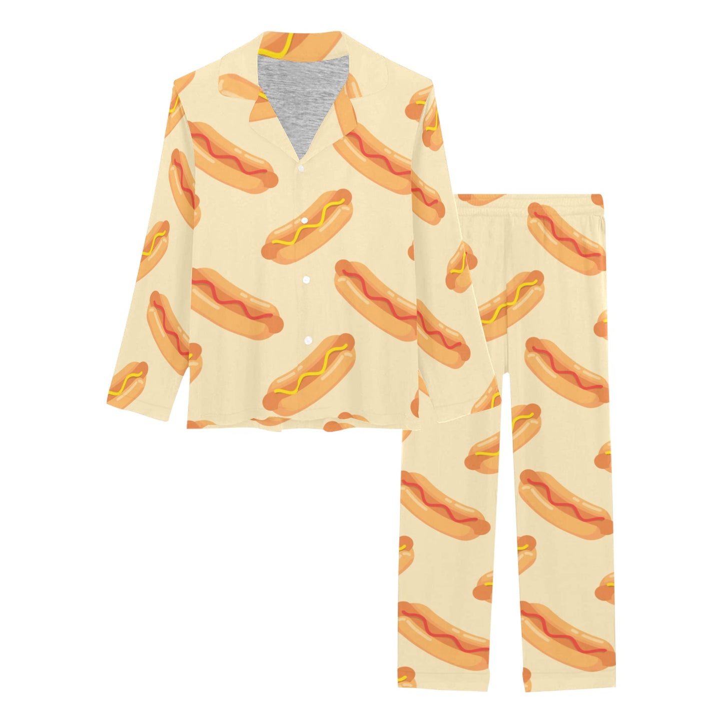 Hot Dog Pattern Print Design 05 Women's Long Pajama Set
