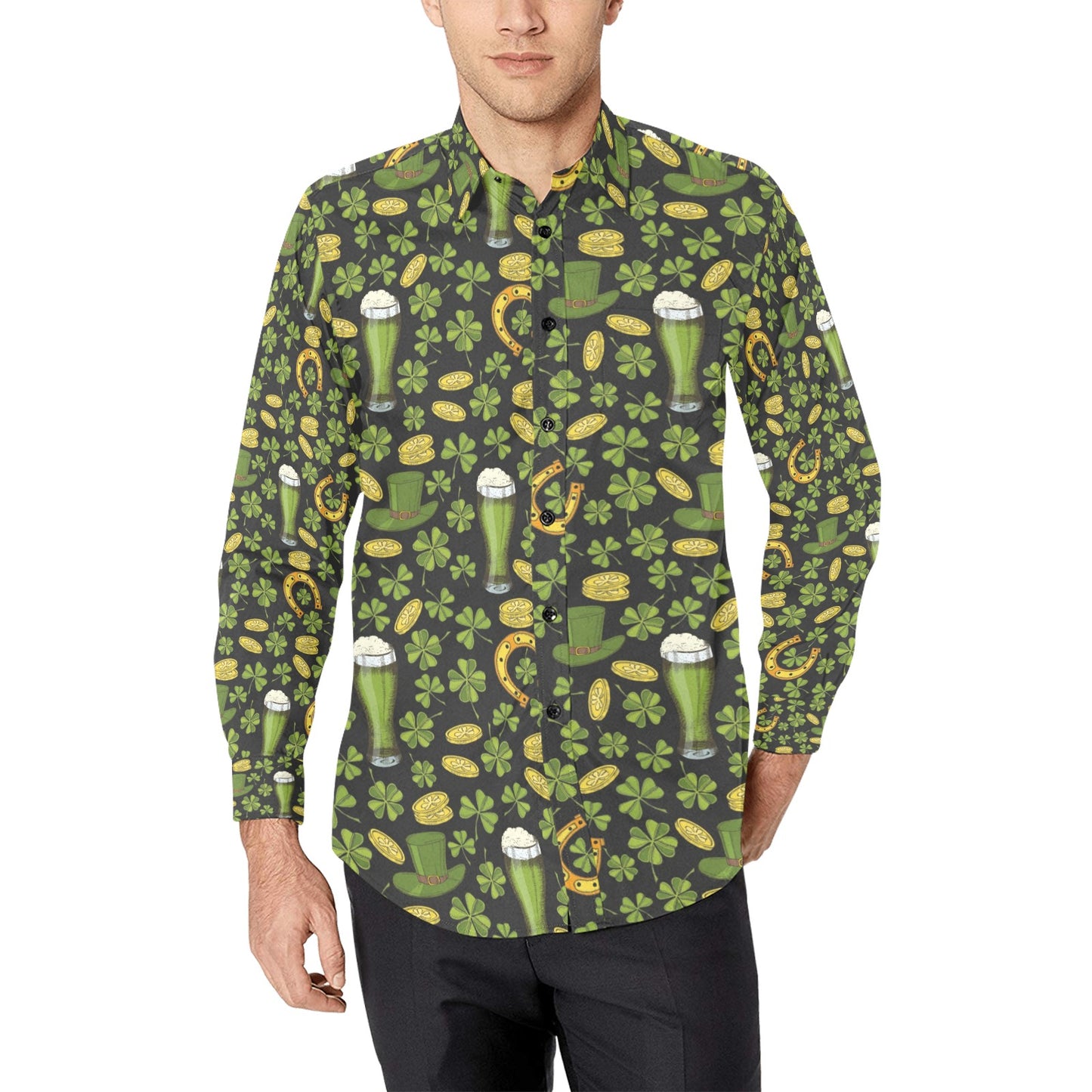 St Patricks Day Print Design LKS307 Men's Long Sleeve Dress Shirt