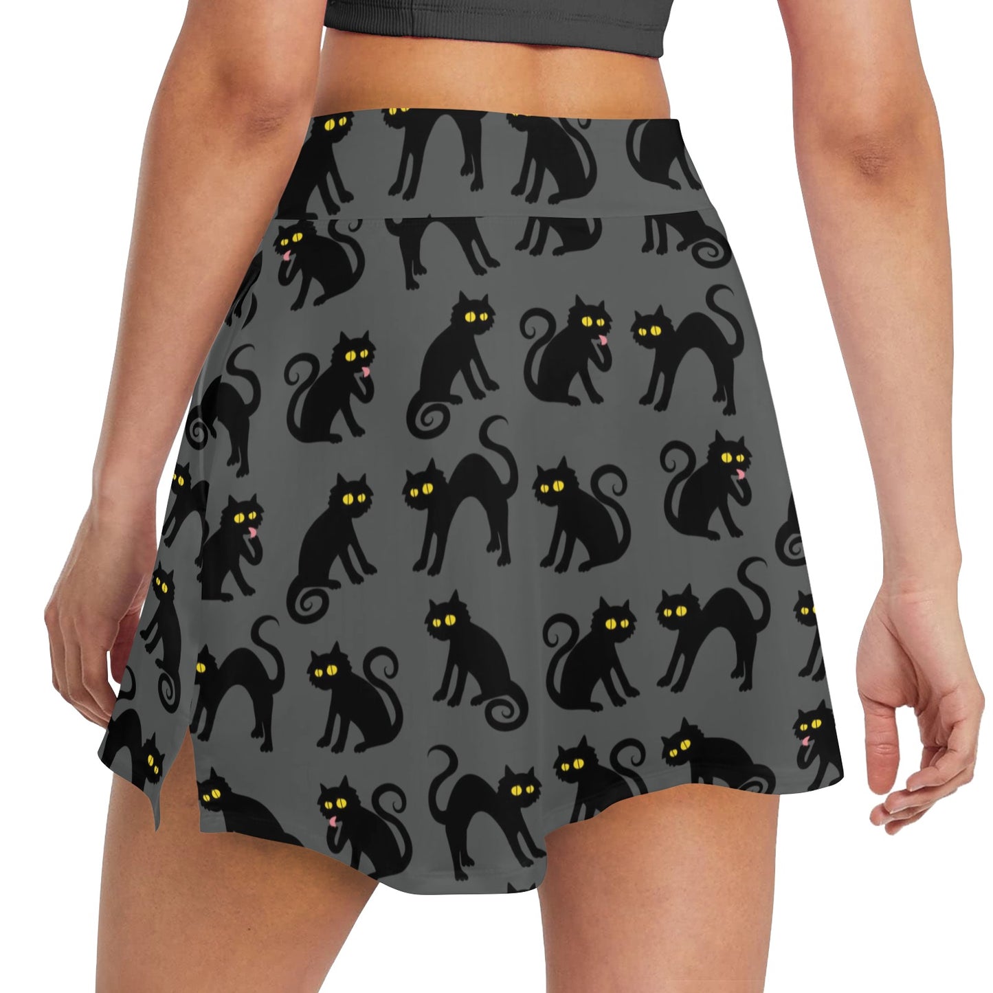 Black Cat Cute Print Pattern 17" Golf & Pickleball Skort with Pockets