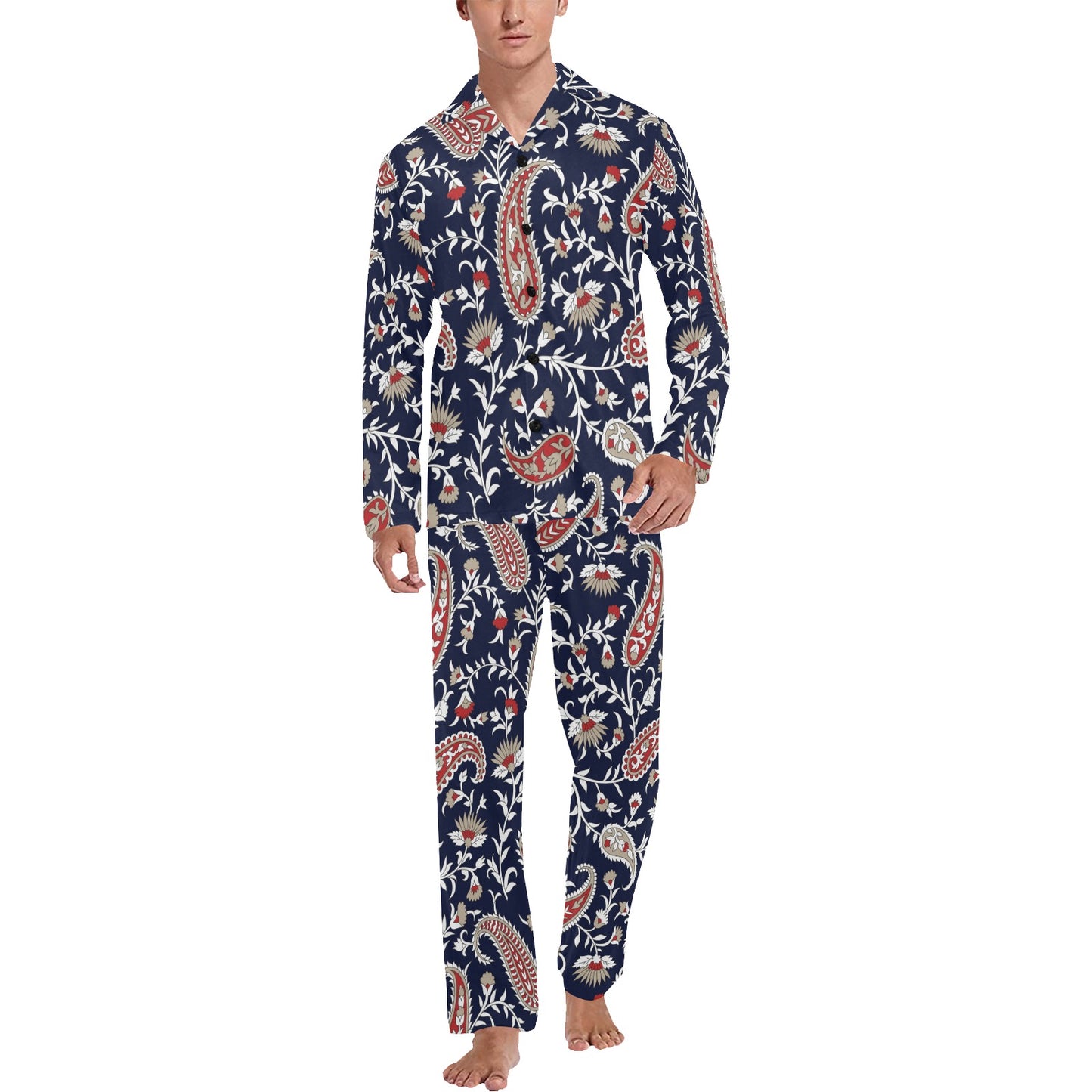 Paisley Pattern Print Design A05 Men's Long Pajama Set
