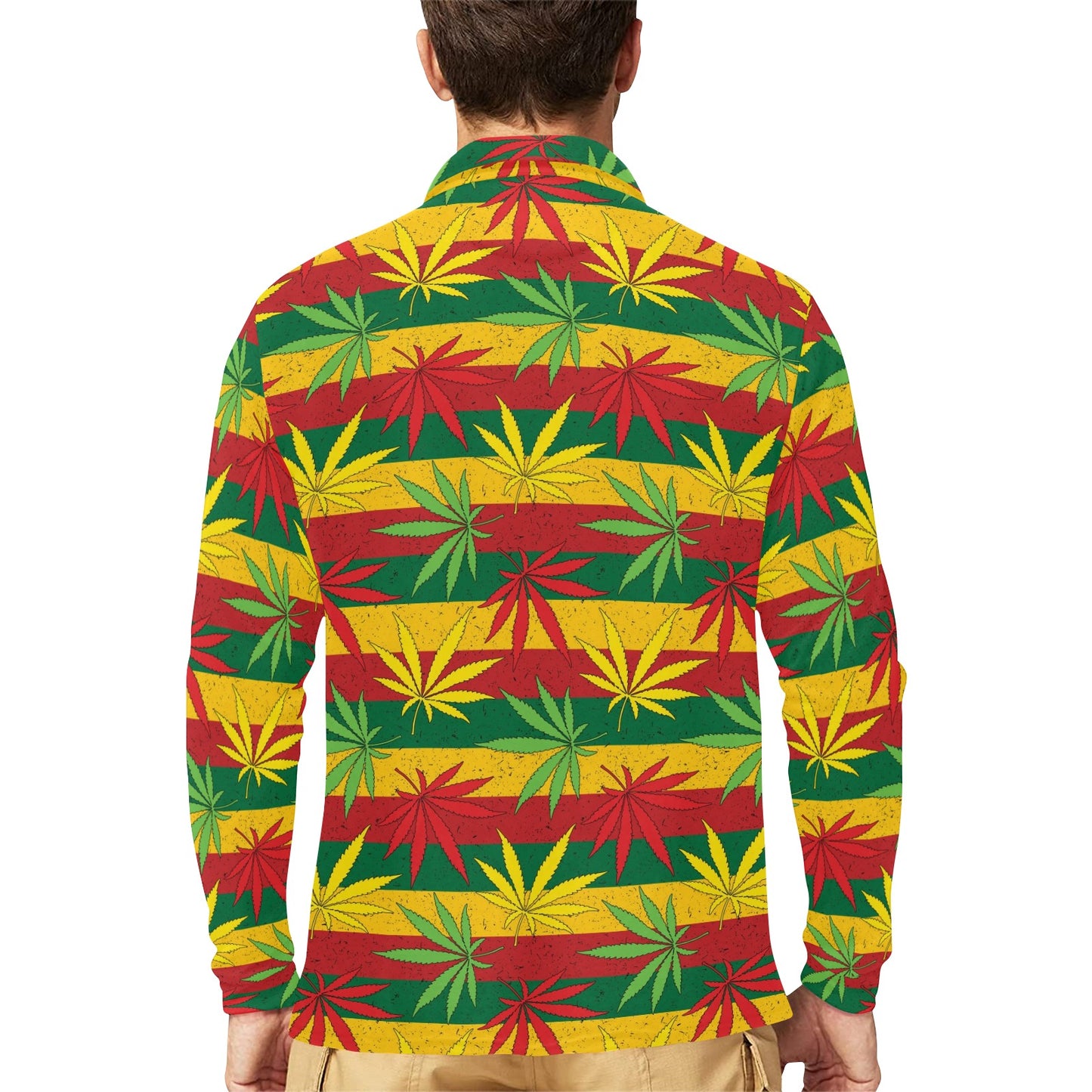 Rasta Pattern Print Design A03 Long Sleeve Polo Shirt For Men's