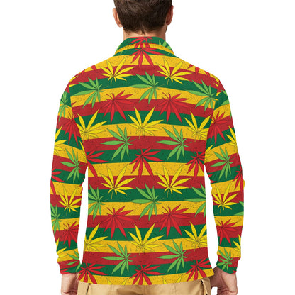 Rasta Pattern Print Design A03 Long Sleeve Polo Shirt For Men's