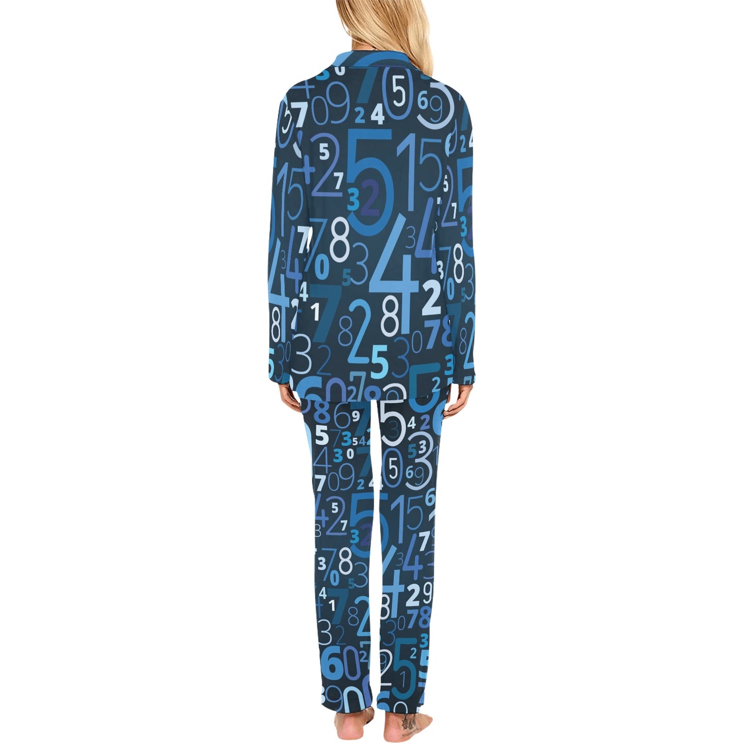 Number Pattern Print Design A02 Women's Long Pajama Set