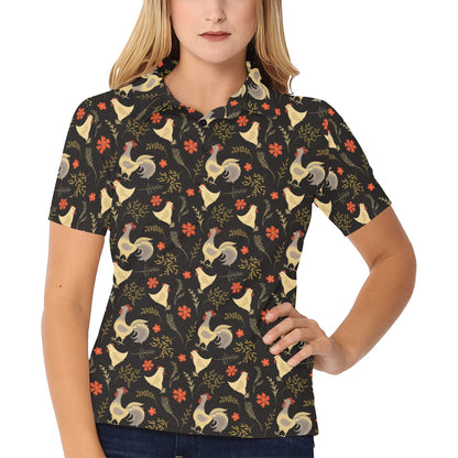 Chicken Pattern Print Design 04 Women's Polo Shirt