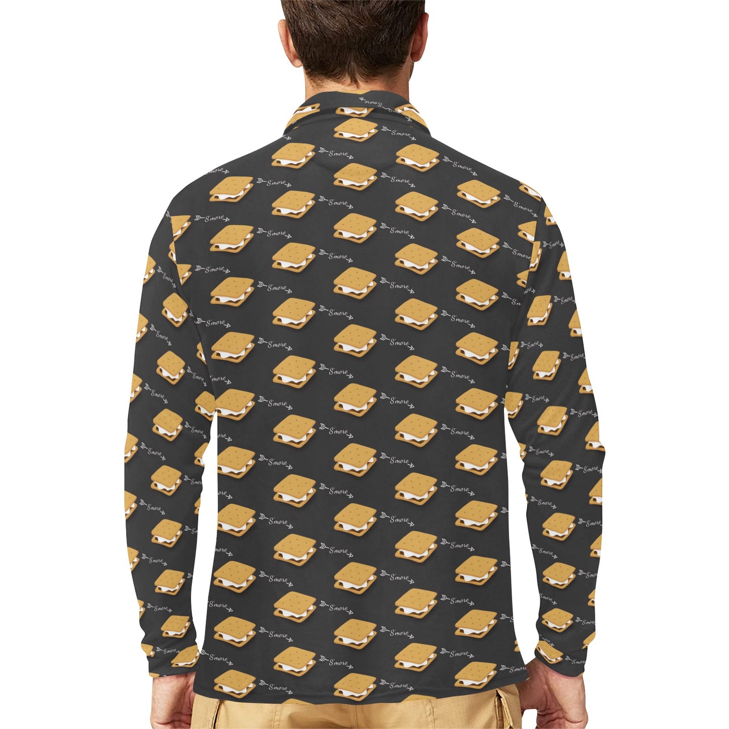 S_Mores Print Design LKS301 Long Sleeve Polo Shirt For Men's