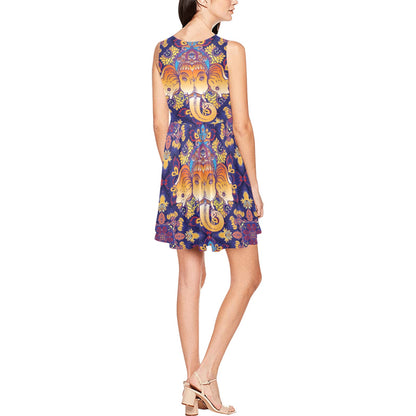 Ganesha Pattern Print Design 01 Sleeveless Dress