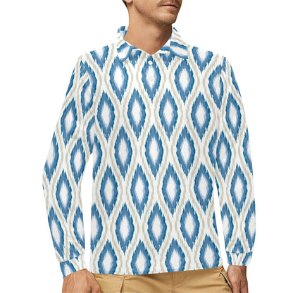 Ikat Pattern Print Design 02 Long Sleeve Polo Shirt For Men's