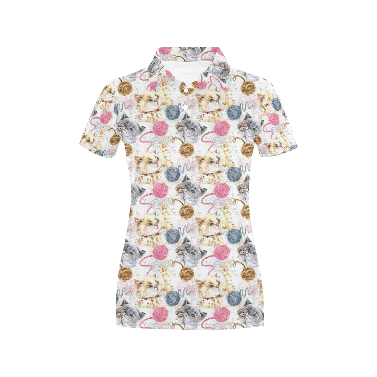 Cat Playing Yarn Pattern Print Design 07 Women's Polo Shirt