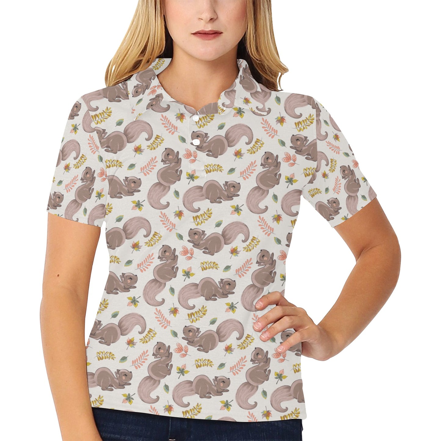Squirrel Print Design LKS307 Women's Polo Shirt