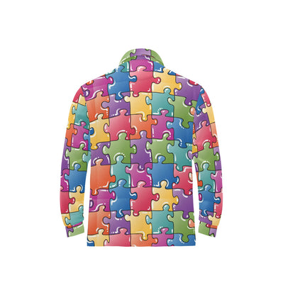 Puzzle Pattern Print Design A05 Long Sleeve Polo Shirt For Men's