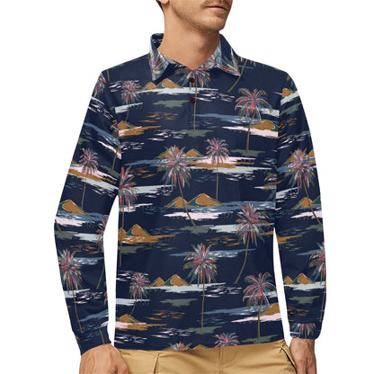 Pacific island Pattern Print Design A06 Long Sleeve Polo Shirt For Men's