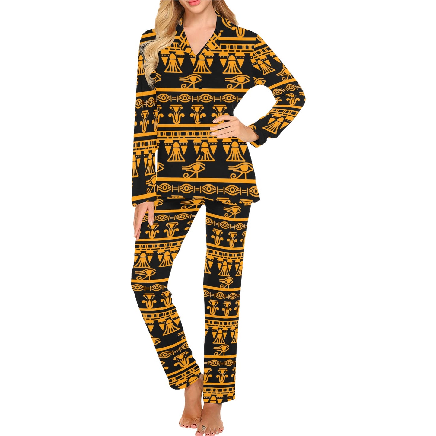 Eye of Horus Tribal Egypt Pattern Women's Long Pajama Set