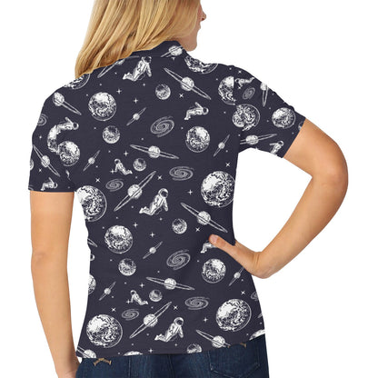 Space Astronaut Print Design LKS302 Women's Polo Shirt