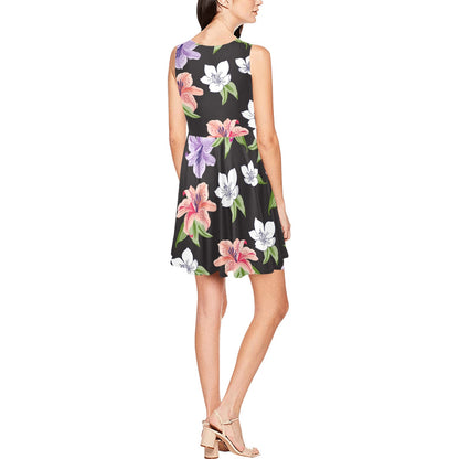 Lily Pattern Print Design LY01 Sleeveless Dress