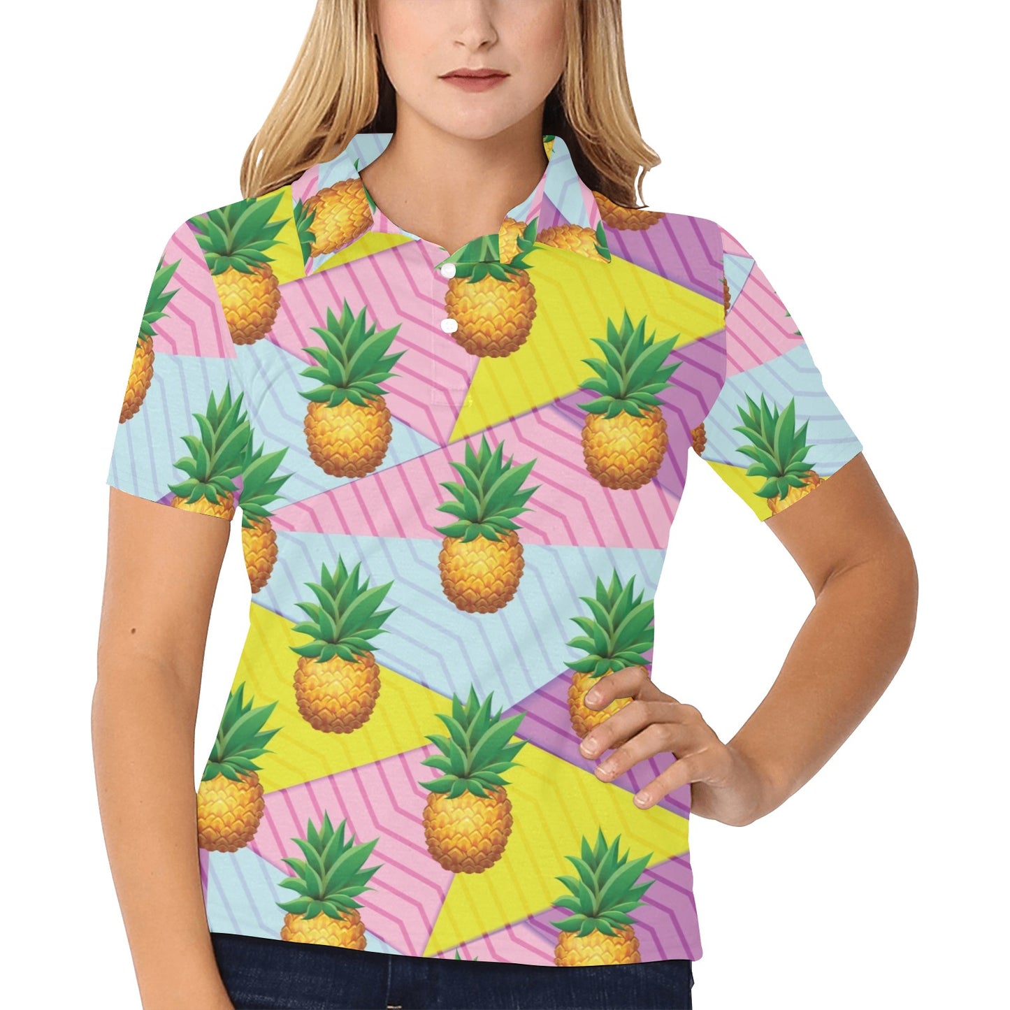 Pineapple Pattern Print Design PP05 Women's Polo Shirt