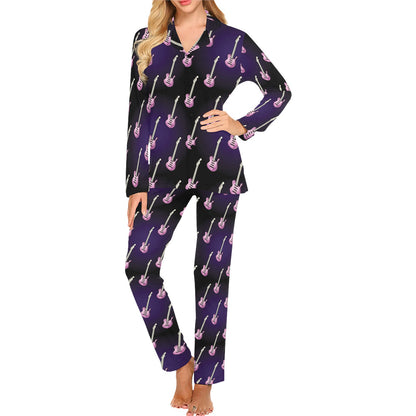 Electric Guitar Print Design LKS405 Women's Long Pajama Set