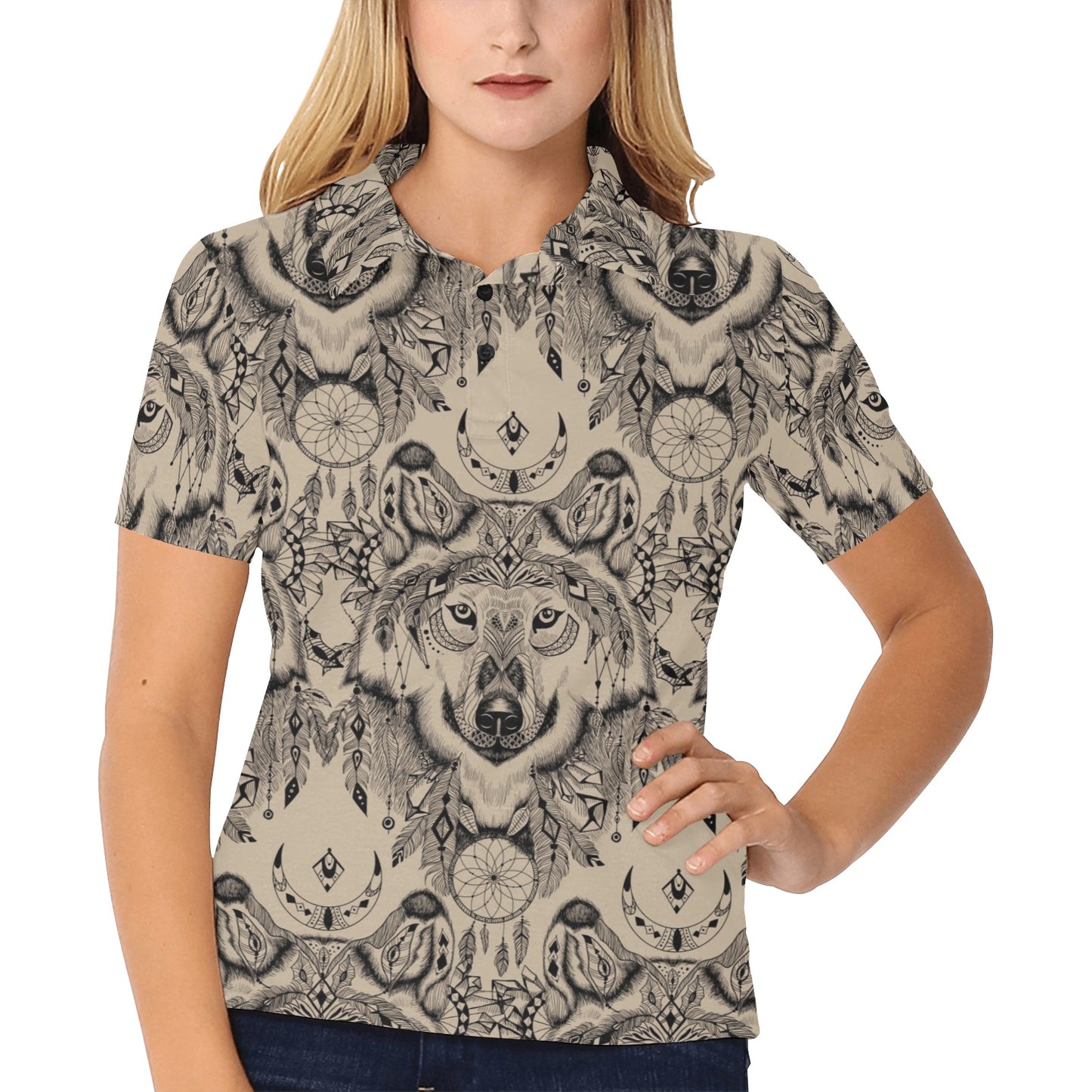 Indian Boho Wolf Women's Polo Shirt