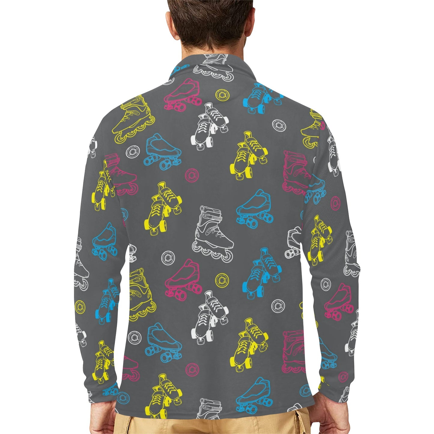 Roller skate Pattern Print Design A02 Long Sleeve Polo Shirt For Men's