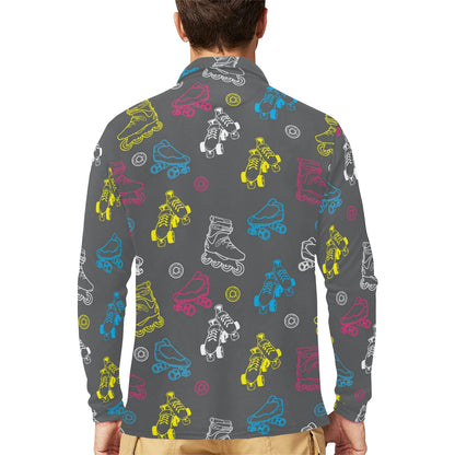 Roller skate Pattern Print Design A02 Long Sleeve Polo Shirt For Men's