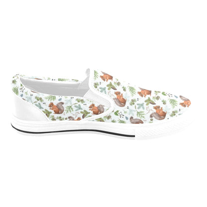 Squirrel Print Design LKS308 White Slip Ons Canvas Women's Shoes