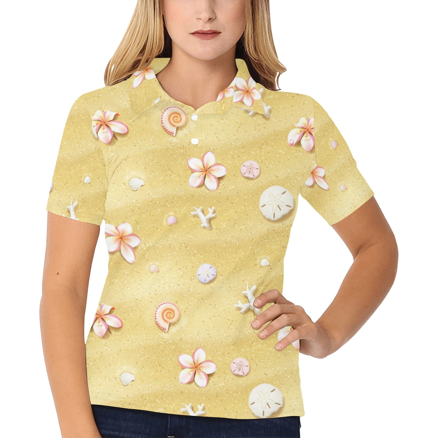 Beach Theme Print Women's Polo Shirt