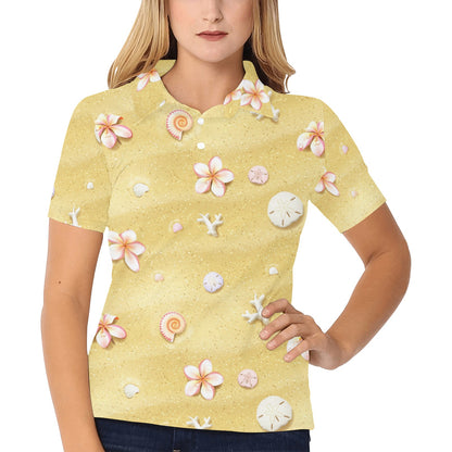 Beach Theme Print Women's Polo Shirt
