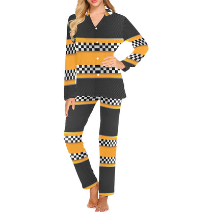 Checkered Pattern Print Design 01 Women's Long Pajama Set