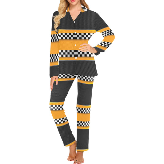 Checkered Pattern Print Design 01 Women's Long Pajama Set