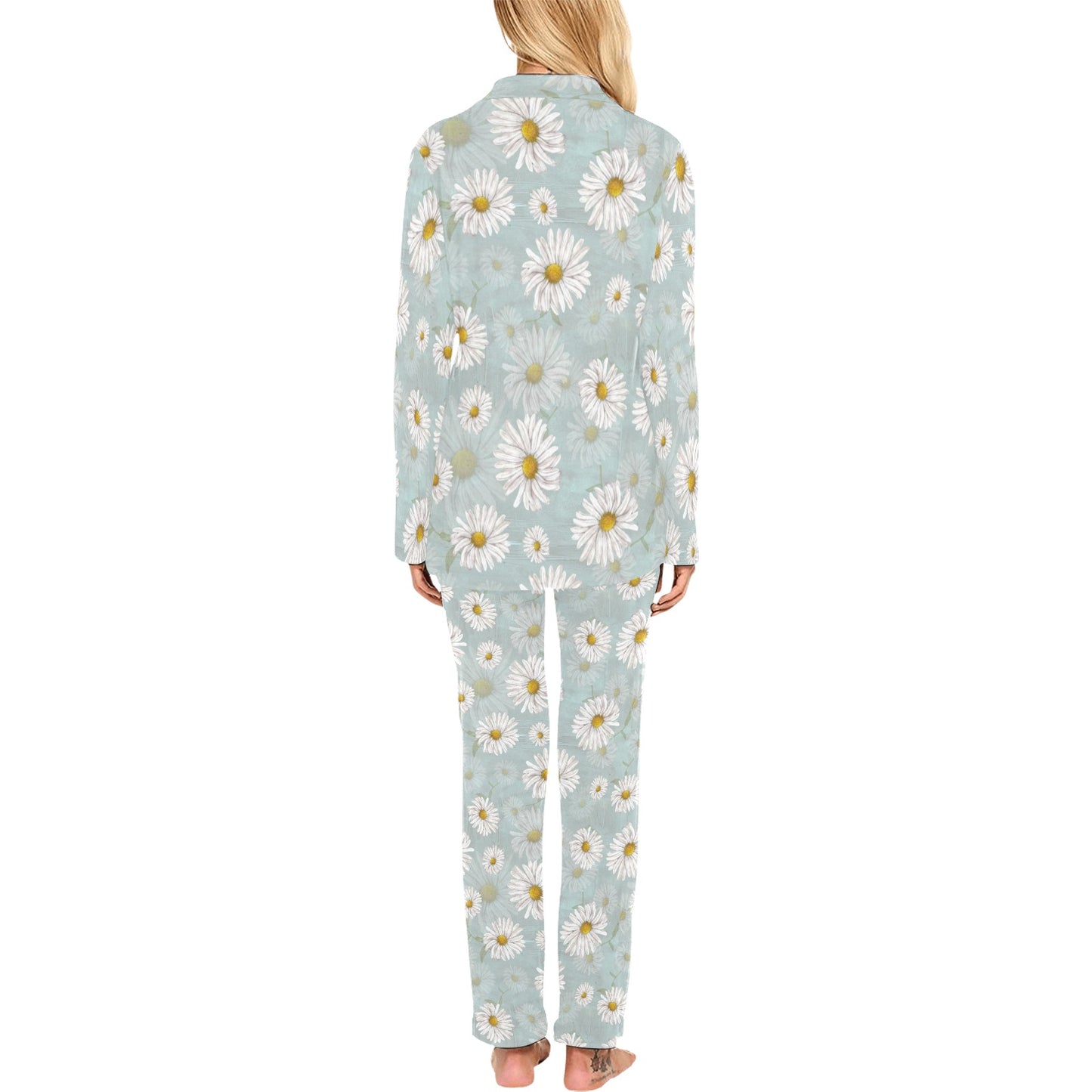 Daisy Pattern Print Design DS012 Women's Long Pajama Set