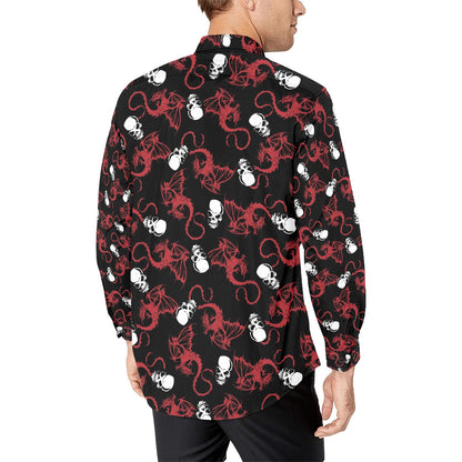 Skull With Red Dragon Print Design LKS304 Men's Long Sleeve Dress Shirt