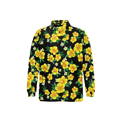 Yellow Hibiscus Pattern Print Design HB08 Long Sleeve Polo Shirt For Men's