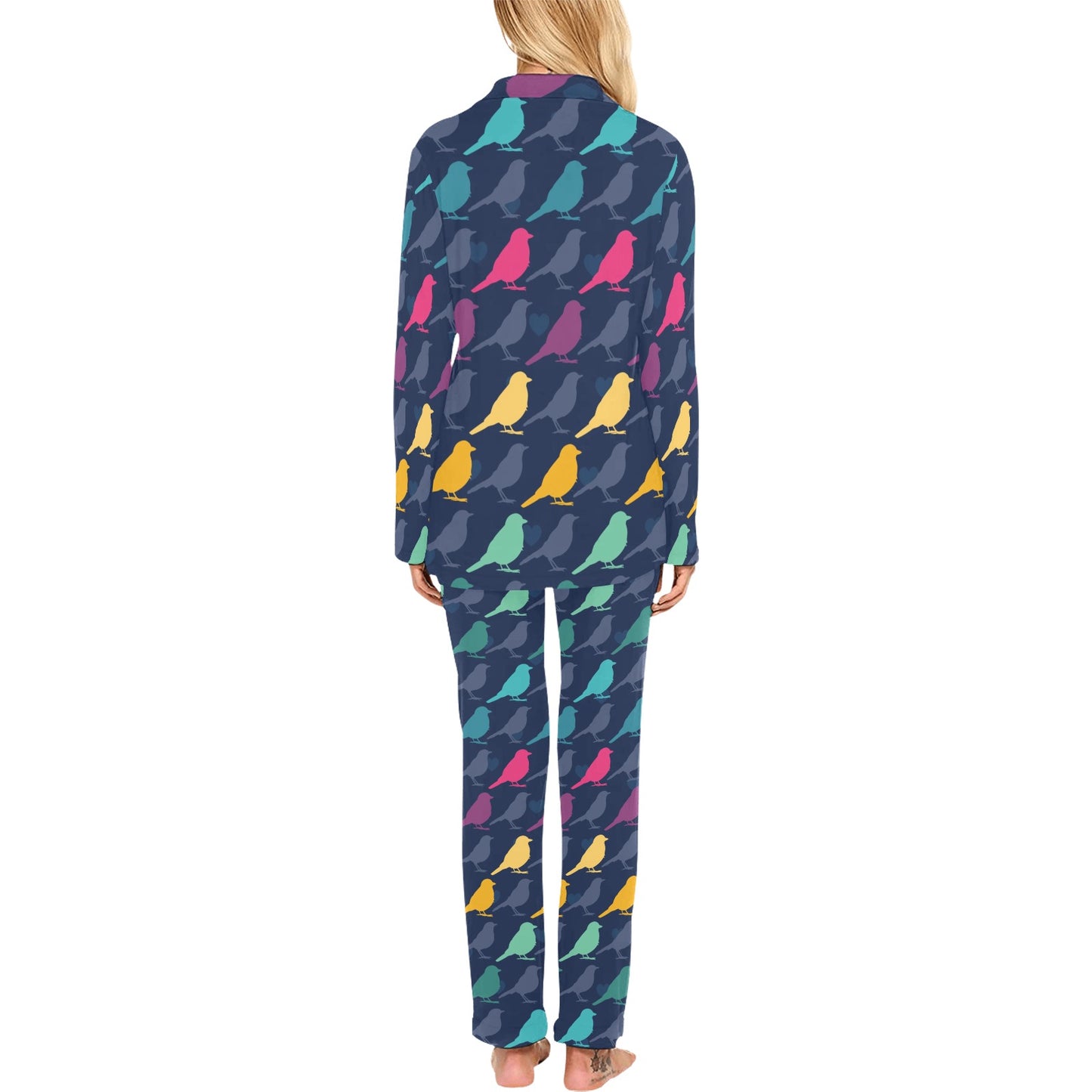 Birds Pattern Print Design 01 Women's Long Pajama Set