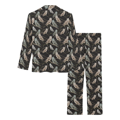 Owl Branch Themed Design Print Women's Long Pajama Set