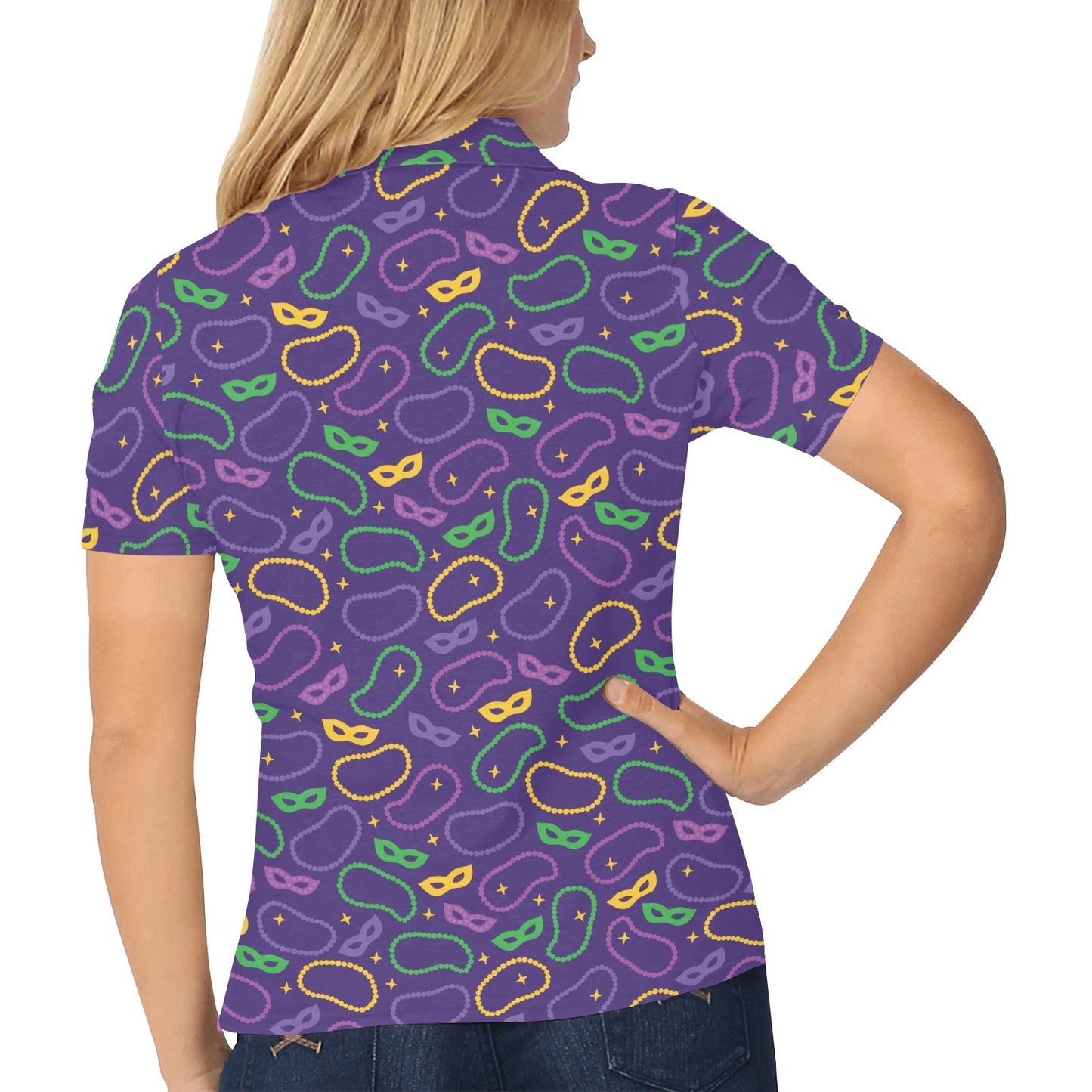 Mardi Gras Pattern Print Design 04 Women's Polo Shirt