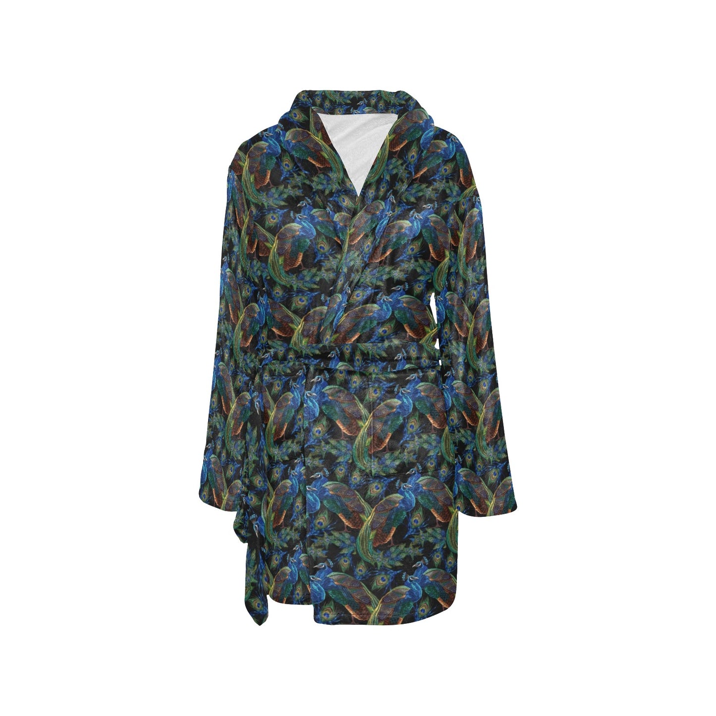 Peacock Themed Design Print Women's Fleece Robe