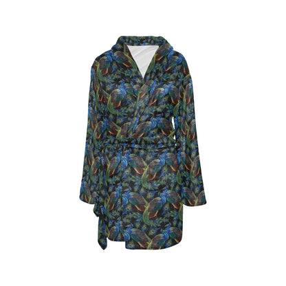 Peacock Themed Design Print Women's Fleece Robe