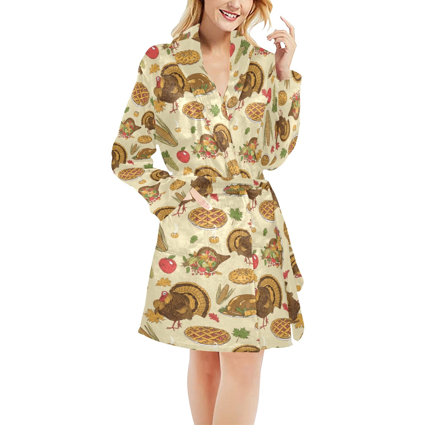 Turkey Pattern Print Design 02 Women's Fleece Robe