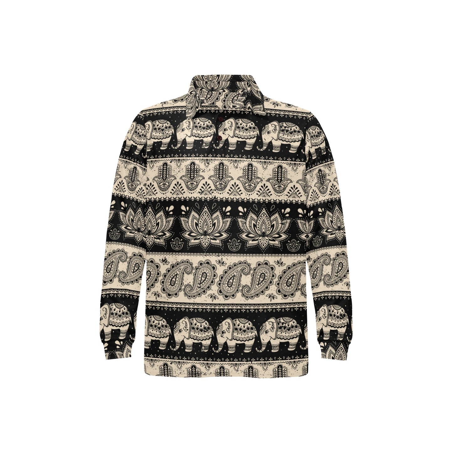 Elephant Hansa Lotus Pattern Long Sleeve Polo Shirt For Men's